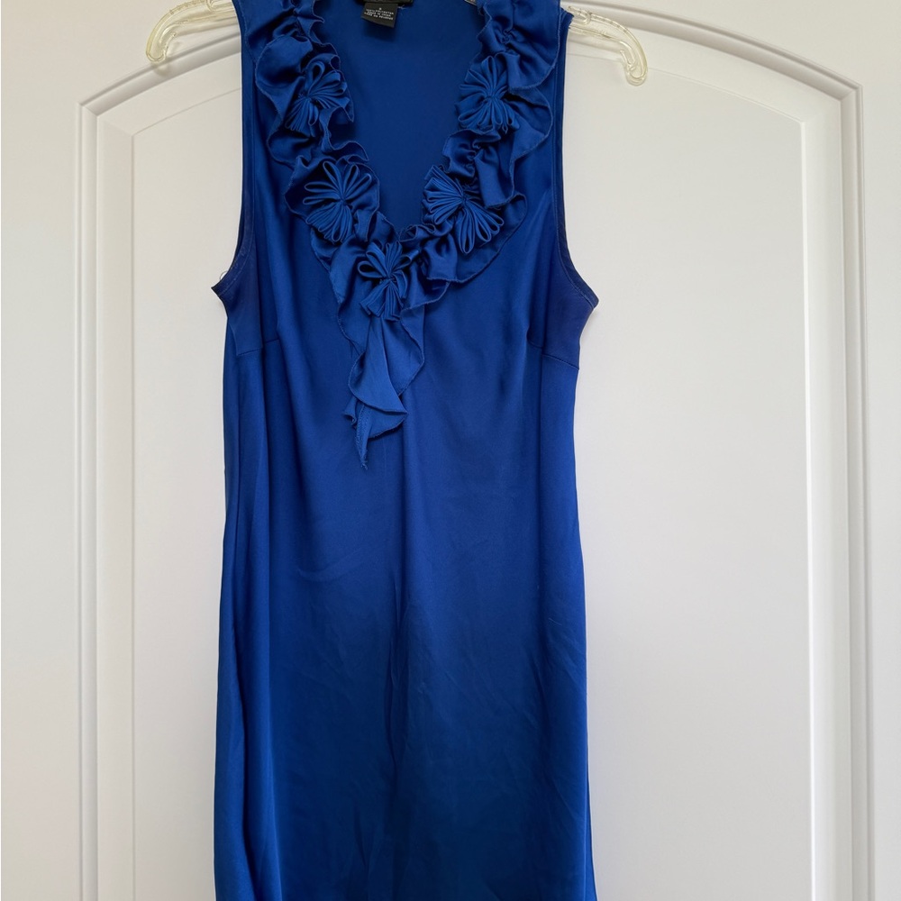 Spense Blue Sleeveless Blouse with Ruffle Detail